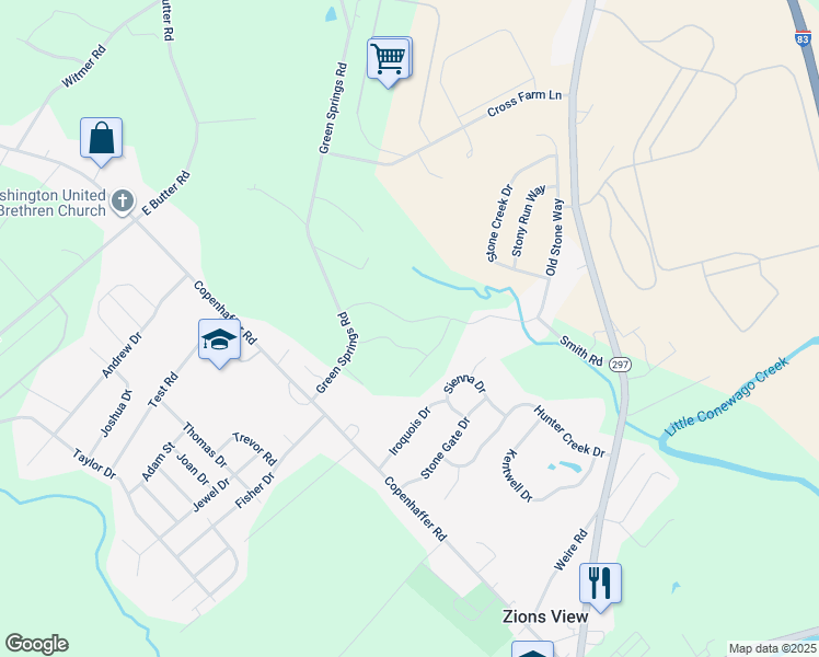 map of restaurants, bars, coffee shops, grocery stores, and more near 37 Old Stone Way in York