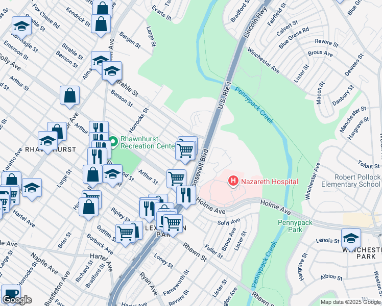 map of restaurants, bars, coffee shops, grocery stores, and more near 2400 Benson Street in Philadelphia