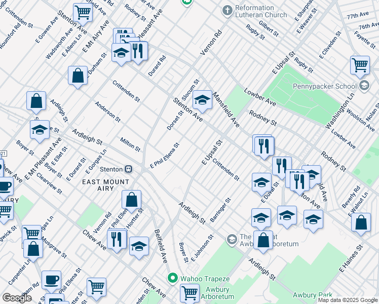 map of restaurants, bars, coffee shops, grocery stores, and more near 723 East Sharpnack Street in Philadelphia