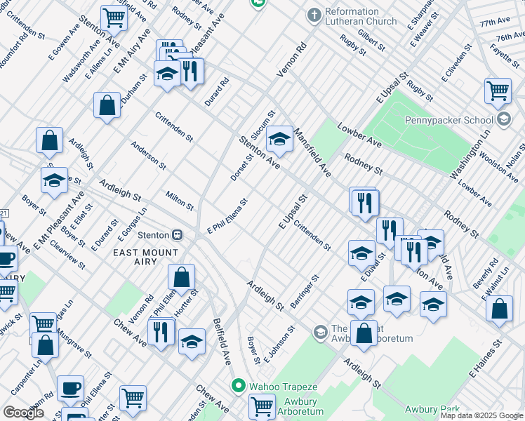 map of restaurants, bars, coffee shops, grocery stores, and more near 723 East Sharpnack Street in Philadelphia