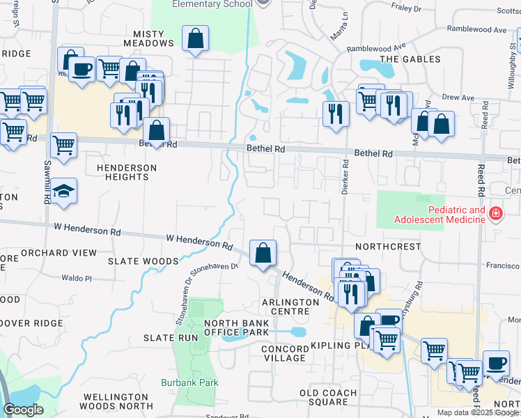 map of restaurants, bars, coffee shops, grocery stores, and more near 2373 Graydon Boulevard in Columbus