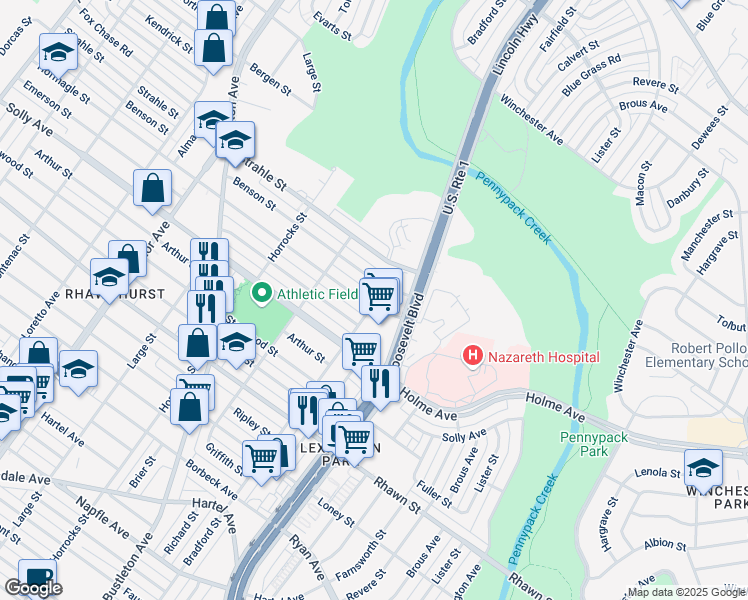 map of restaurants, bars, coffee shops, grocery stores, and more near 2338 Benson Street in Philadelphia