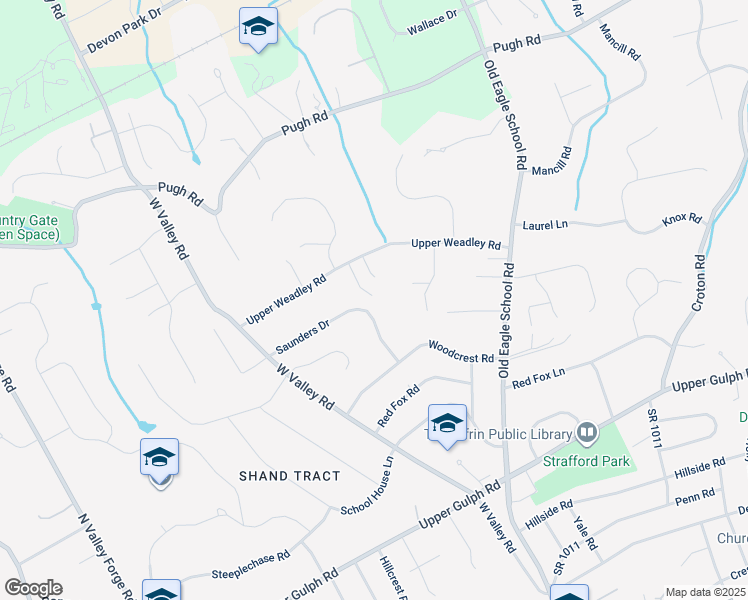 map of restaurants, bars, coffee shops, grocery stores, and more near 544 Upper Weadley Road in Wayne