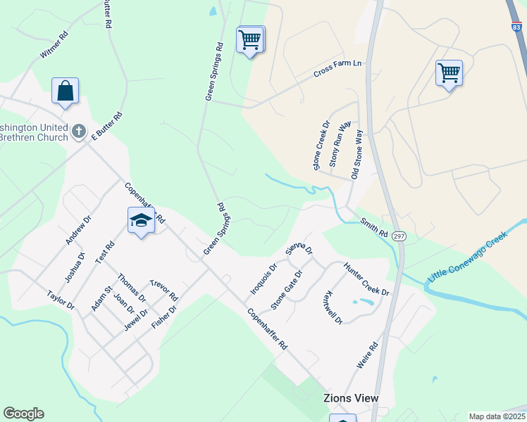 map of restaurants, bars, coffee shops, grocery stores, and more near 37 Old Stone Way in York