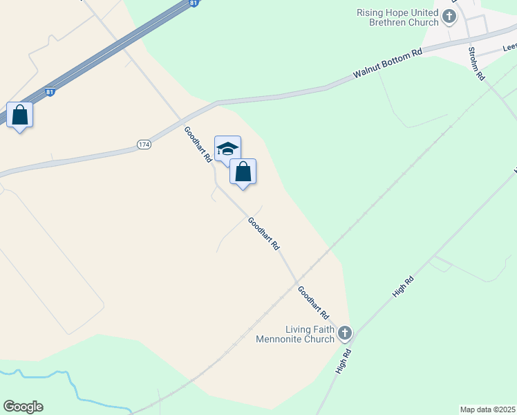 map of restaurants, bars, coffee shops, grocery stores, and more near 250 Goodhart Rd in Shippensburg