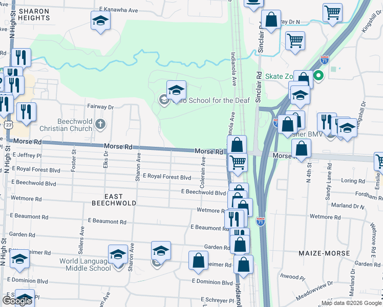 map of restaurants, bars, coffee shops, grocery stores, and more near 569 U.S. 23 in Columbus