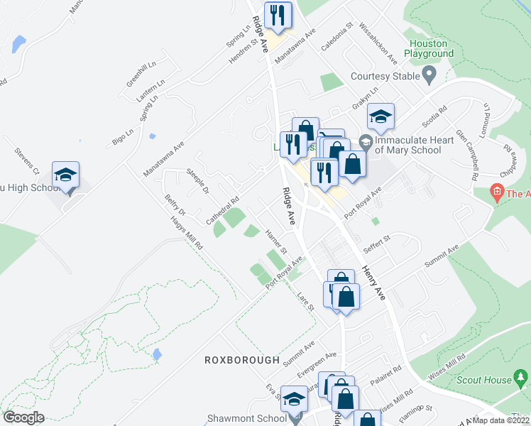 map of restaurants, bars, coffee shops, grocery stores, and more near 8446 Pembrook Road in Philadelphia
