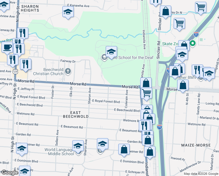map of restaurants, bars, coffee shops, grocery stores, and more near 513 Morse Road in Columbus