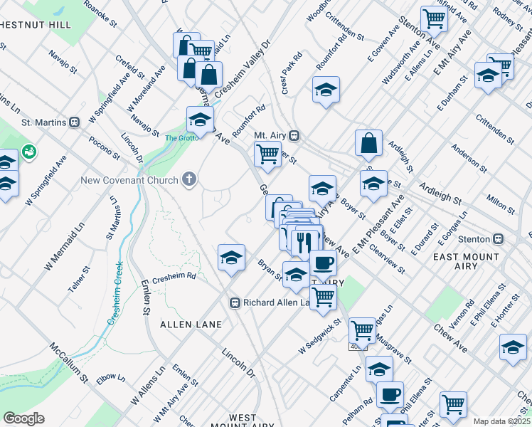 map of restaurants, bars, coffee shops, grocery stores, and more near 7326 Germantown Avenue in Philadelphia