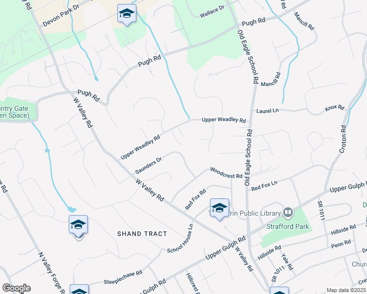 map of restaurants, bars, coffee shops, grocery stores, and more near 544 Upper Weadley Road in Wayne