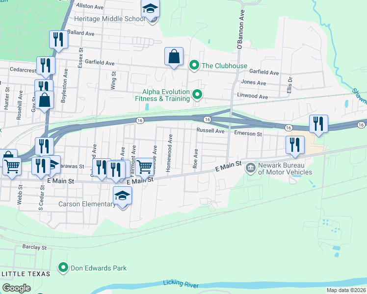 map of restaurants, bars, coffee shops, grocery stores, and more near 75 North Hazelwood Avenue in Newark