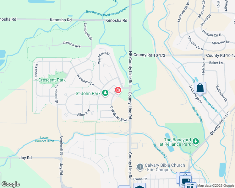 map of restaurants, bars, coffee shops, grocery stores, and more near 77 Erie Village Square in Erie