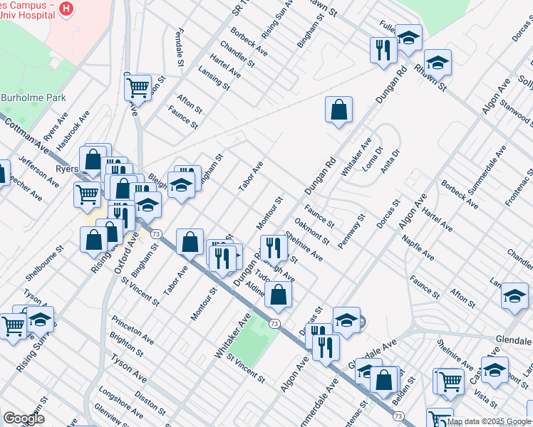 map of restaurants, bars, coffee shops, grocery stores, and more near 1233 Shelmire Avenue in Philadelphia