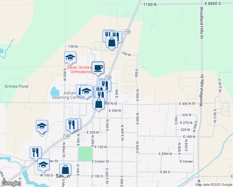 map of restaurants, bars, coffee shops, grocery stores, and more near 360 East in Salem