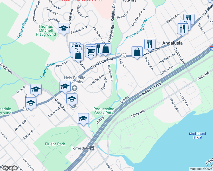 map of restaurants, bars, coffee shops, grocery stores, and more near 9962 Hegerman Street in Philadelphia