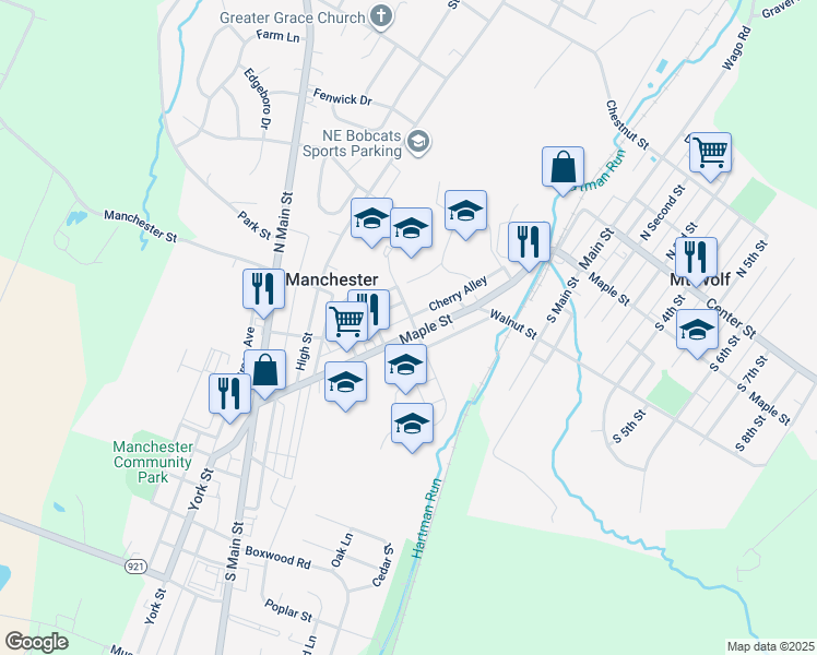 map of restaurants, bars, coffee shops, grocery stores, and more near 306 Cooper Street in Manchester