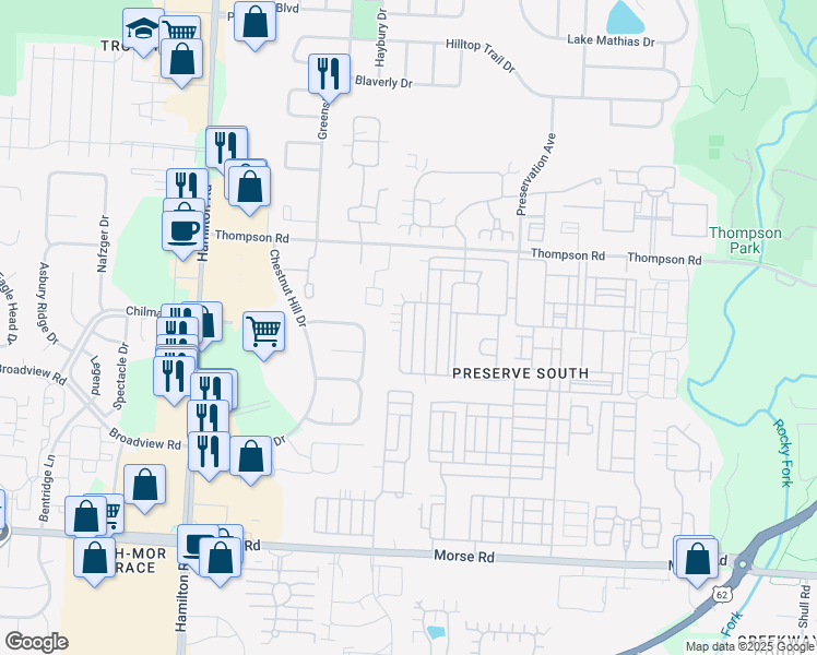 map of restaurants, bars, coffee shops, grocery stores, and more near 4043 Summerstone Drive in Columbus