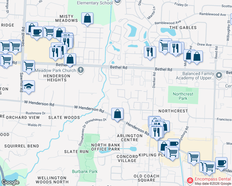 map of restaurants, bars, coffee shops, grocery stores, and more near 2373 Graydon Boulevard in Columbus