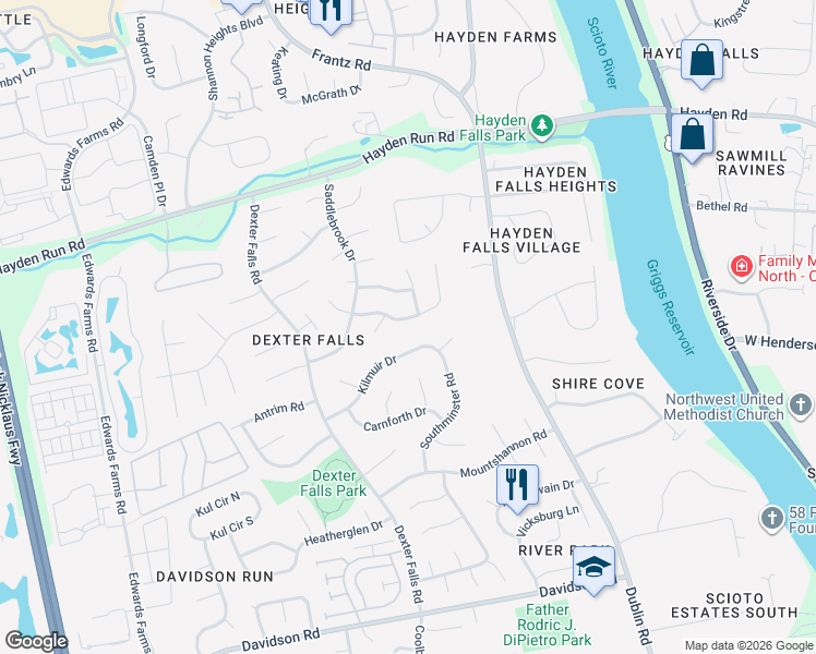 map of restaurants, bars, coffee shops, grocery stores, and more near 3697 Seattle Slew Drive in Columbus