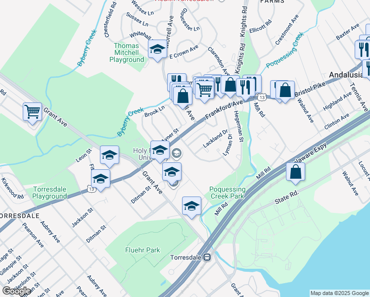 map of restaurants, bars, coffee shops, grocery stores, and more near 4102 Carteret Drive in Philadelphia