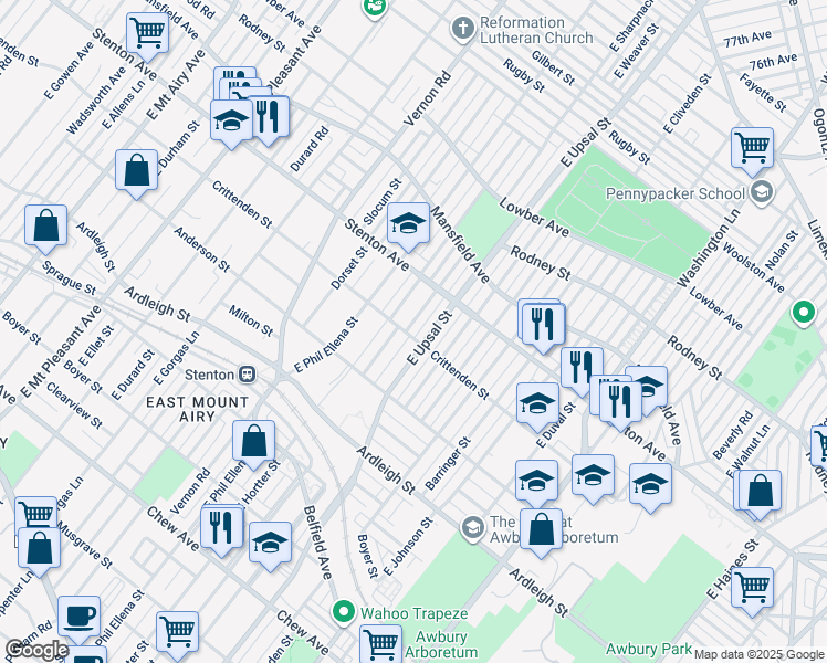 map of restaurants, bars, coffee shops, grocery stores, and more near 800 East Sharpnack Street in Philadelphia