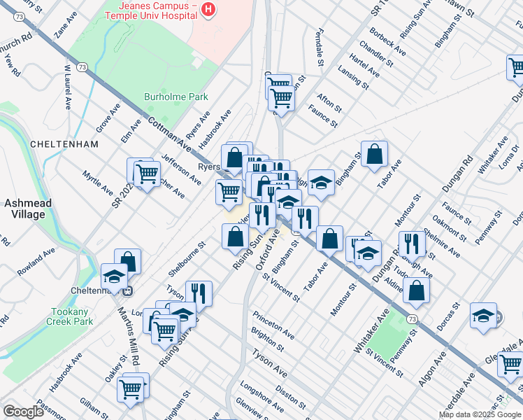 map of restaurants, bars, coffee shops, grocery stores, and more near 904 Cottman Avenue in Philadelphia