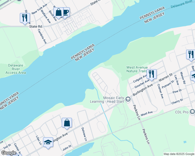 map of restaurants, bars, coffee shops, grocery stores, and more near 23 Fawn Court in Delanco