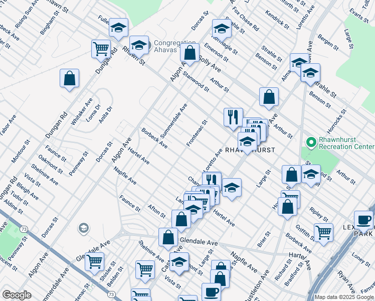 map of restaurants, bars, coffee shops, grocery stores, and more near 7915 Frontenac Street in Philadelphia