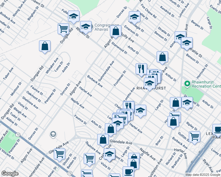 map of restaurants, bars, coffee shops, grocery stores, and more near 7905 Frontenac St in Philadelphia
