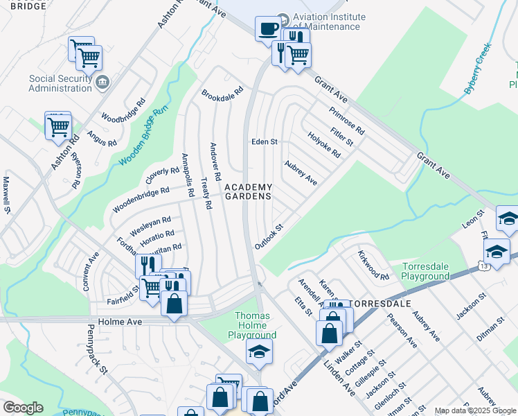 map of restaurants, bars, coffee shops, grocery stores, and more near 9240 Lansford Street in Philadelphia