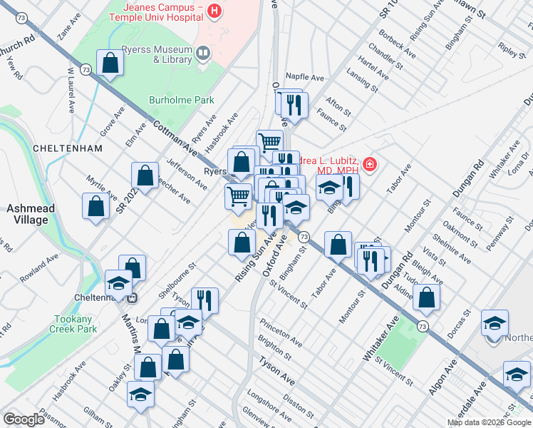 map of restaurants, bars, coffee shops, grocery stores, and more near 854-60 Cottman Avenue in Philadelphia