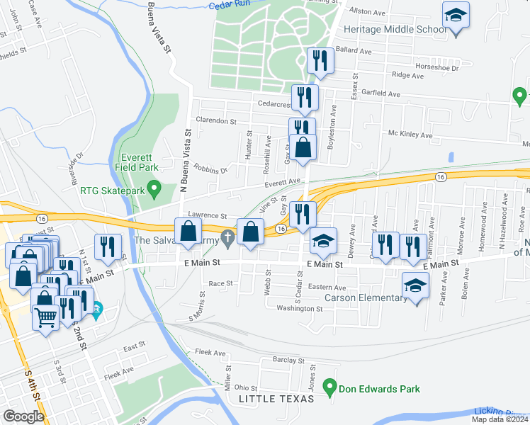 map of restaurants, bars, coffee shops, grocery stores, and more near 78 Vine Street in Newark