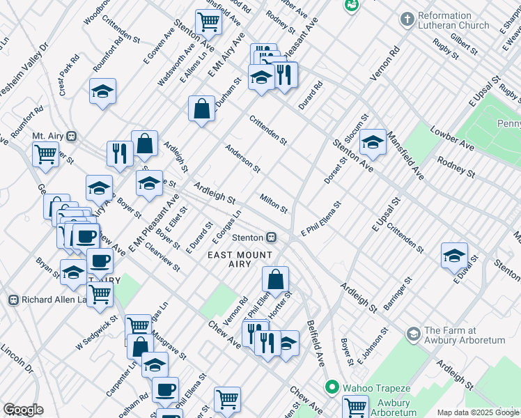 map of restaurants, bars, coffee shops, grocery stores, and more near 6833 Ardleigh Street in Philadelphia
