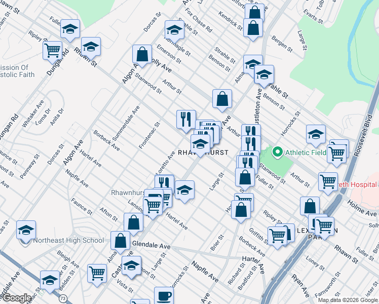 map of restaurants, bars, coffee shops, grocery stores, and more near 1924 Rhawn Street in Philadelphia