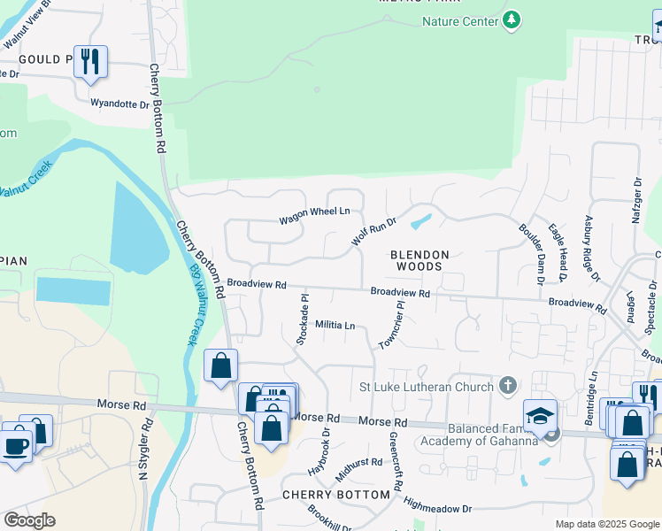 map of restaurants, bars, coffee shops, grocery stores, and more near 5217 Wolf Run Drive in Gahanna