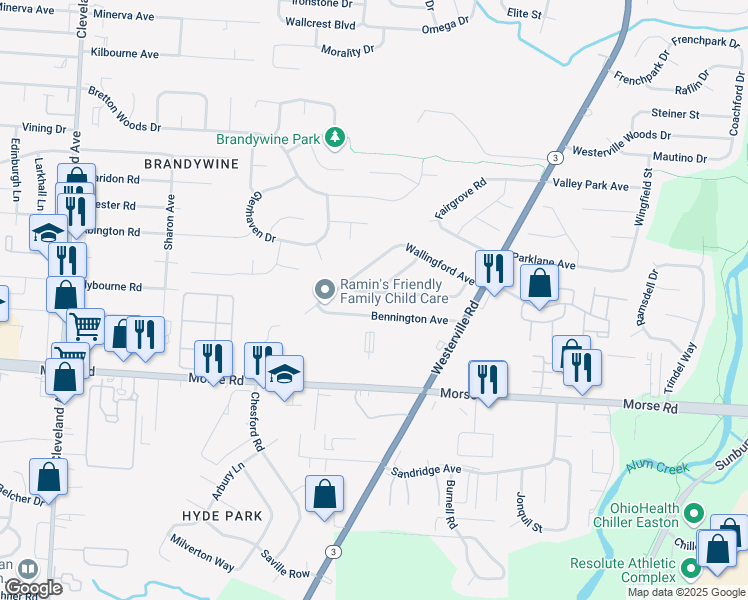 map of restaurants, bars, coffee shops, grocery stores, and more near 2987 Glenshaw Avenue in Columbus