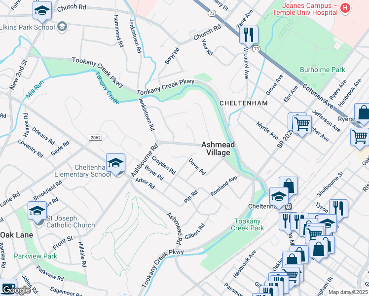 map of restaurants, bars, coffee shops, grocery stores, and more near 536 Ashbourne Road in Montgomery County