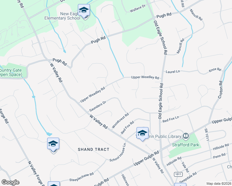 map of restaurants, bars, coffee shops, grocery stores, and more near 540 Upper Weadley Road in Wayne