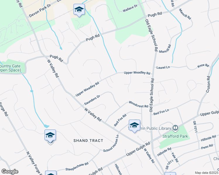 map of restaurants, bars, coffee shops, grocery stores, and more near 542 Upper Weadley Road in Wayne
