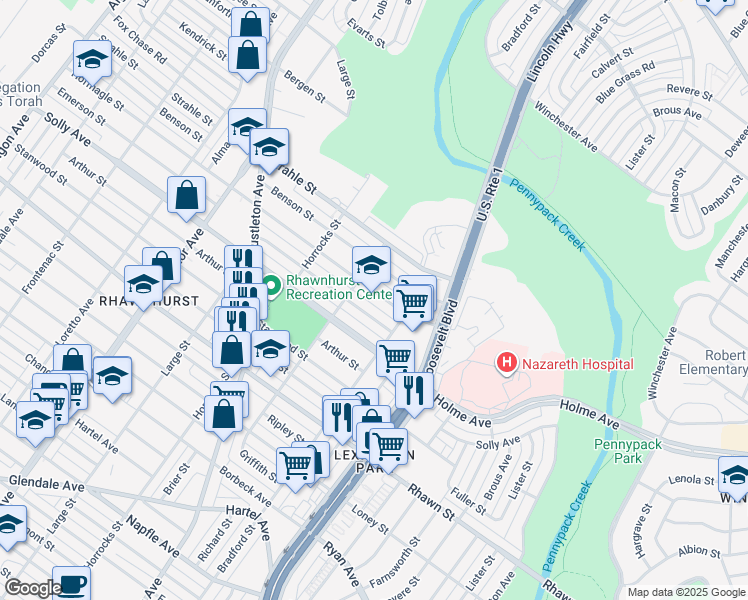 map of restaurants, bars, coffee shops, grocery stores, and more near 2316 Hoffnagle Street in Philadelphia
