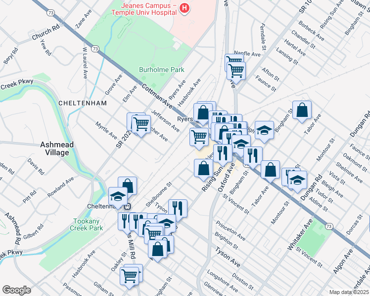 map of restaurants, bars, coffee shops, grocery stores, and more near 800 Cottman Avenue in Philadelphia