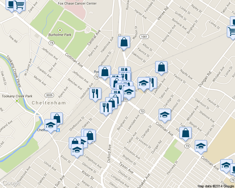 map of restaurants, bars, coffee shops, grocery stores, and more near 904 Cottman Ave in Philadelphia