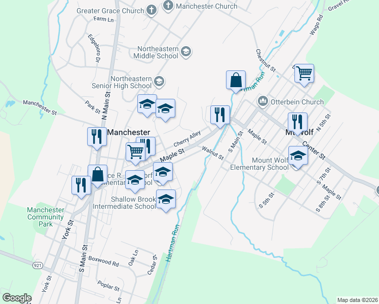 map of restaurants, bars, coffee shops, grocery stores, and more near 437 Maple Street in Manchester