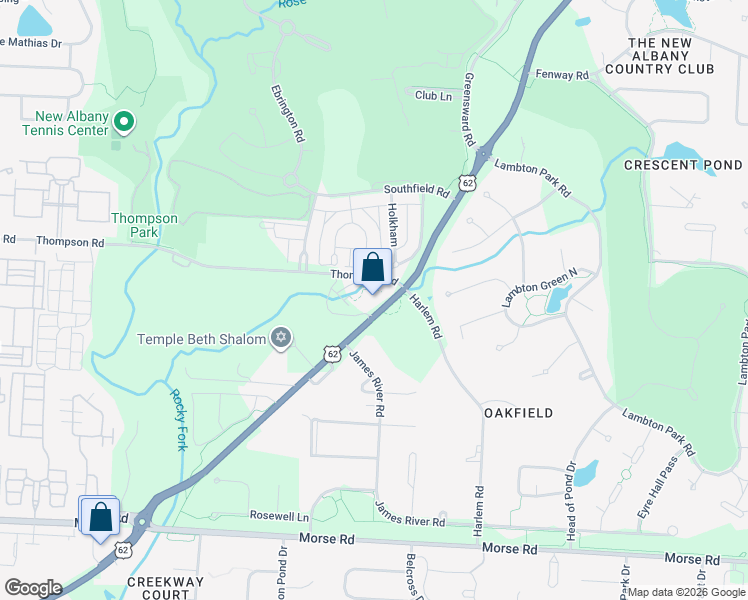 map of restaurants, bars, coffee shops, grocery stores, and more near 5211 Johnstown Road in New Albany