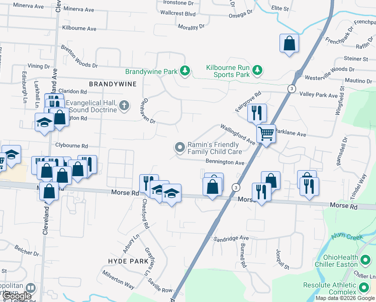 map of restaurants, bars, coffee shops, grocery stores, and more near 4456 Collingdale Rd in Columbus