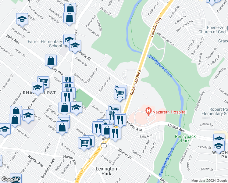 map of restaurants, bars, coffee shops, grocery stores, and more near 2338 Benson Street in Philadelphia