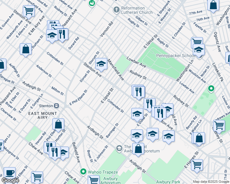 map of restaurants, bars, coffee shops, grocery stores, and more near 1329 Yerkes Street in Philadelphia