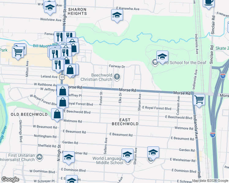 map of restaurants, bars, coffee shops, grocery stores, and more near 289 Morse Road in Columbus