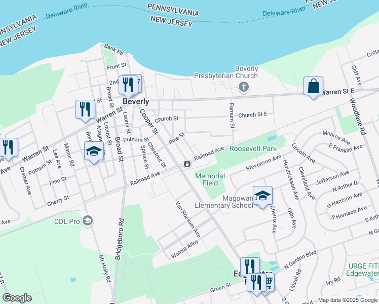 map of restaurants, bars, coffee shops, grocery stores, and more near 646 Walton Avenue in Beverly