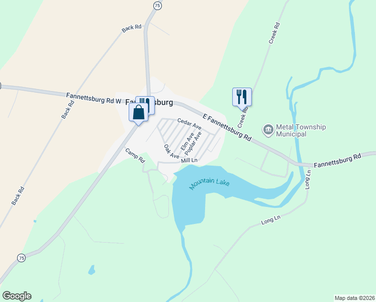 map of restaurants, bars, coffee shops, grocery stores, and more near 10927 Poplar Avenue in Fannettsburg